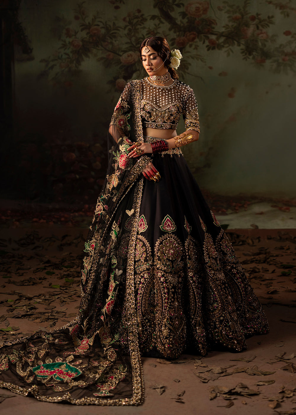 formal dresses pakistan Embroidered Red Maxi Luxury Bridal Wear Look M The hemline of these trousers is luxuriously emblazoned with fine embroidery work on it A subtle shimmer is so